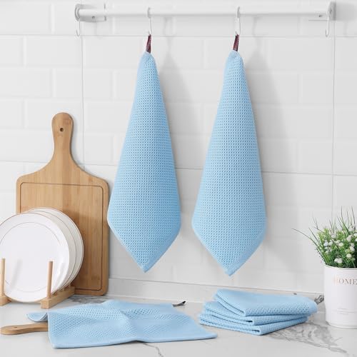 Kitinjoy 100% Cotton Waffle 12-Pack Kitchen Towels, Sky Blue - Image 6