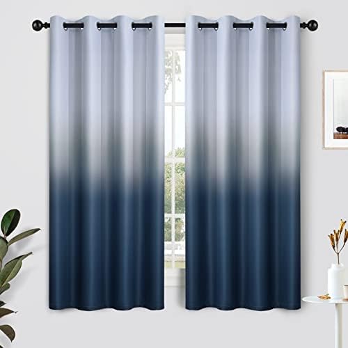 SimpleHome Ombre Gradient Navy Blue White to Gray Curtains Bedroom by SimpleHome