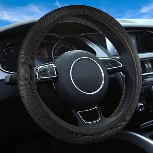 Black Mesh Steering Wheel Cover, Universal 15 inch, Elastic Stretch Microfiber - Image 2