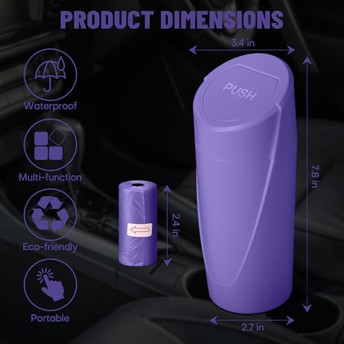 Car Trash Can Bin with Lid-2 Packs Car Garbage Can Cup Holder-Purple Mini - Image 6