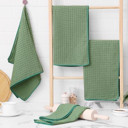 Homaxy Microfiber Waffle Weave Kitchen Towels, 8 Pack, Grass Green - Image 5