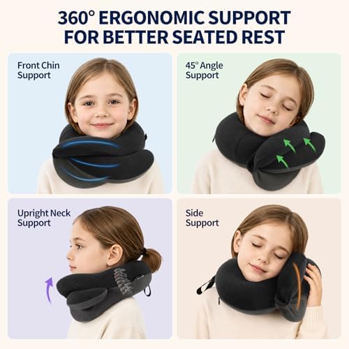 BUYUE Kids Travel Pillows for Airplane, Memory Foam 360° Head Support Sleeping - Image 2