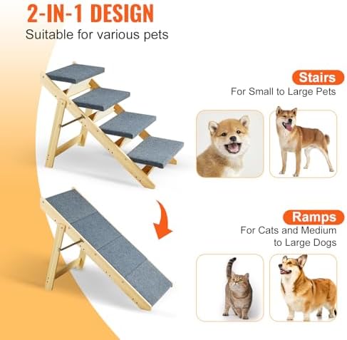 SKYSHALO Wooden Pet Steps and Ramp Combo, 2-in-1 Design, Foldable Access - Image 3
