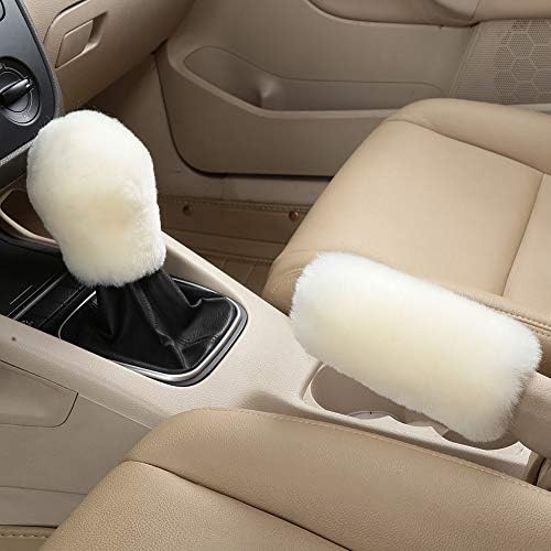 3Pcs/Set Pure Wool Fur Furry Steering Wheel Cover, Soft Fluffy Handbrake Cover - Image 4
