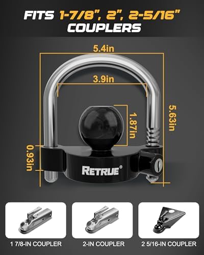 RETRUE Universal Trailer Coupler Lock, Heavy-Duty Hitch Ball Lock - Image 2