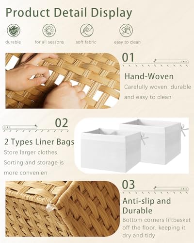 SETVSON Storage Basket with Lid, 2-Lid PE Rattan Storage Bin - Image 5