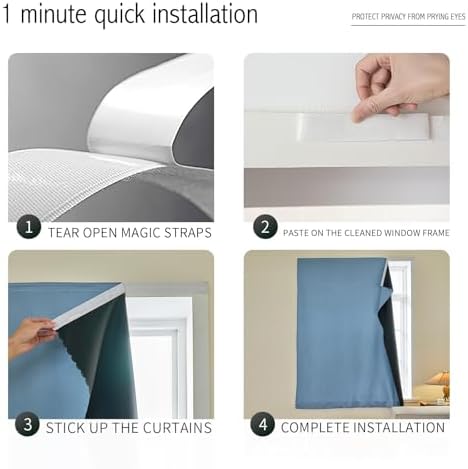 JILRON Adhesive Curtain 100% Blackout No-Drill Easy Install - Image 2