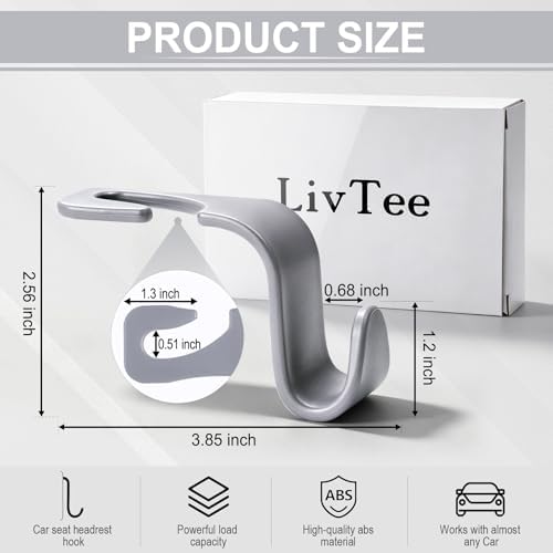 LivTee Car Seat Headrest Hook, Car Headrest Hidden Hook, 4 Pack Universal Auto - Image 3