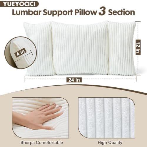 Corduroy Split Lumbar Support Pillow, 24×12×4 Inches Ergonomic 3 Section Back - Image 2