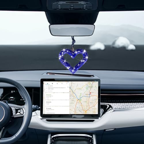 Mandark Crystal Rhinestone Heart Rearview Mirror Pendant, Dark Blue - Image 5