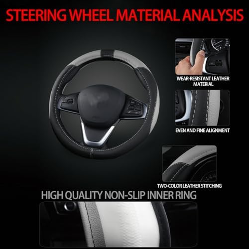 BESULEN 15 Inch Steering Wheel Cover Soft Leather Protector Black/Gray - Image 4