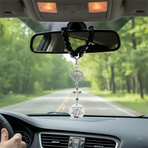 BVB Stainless Steel Guardian Angel Psalm 91:11 Cross Car Mirror Charm - Image 5