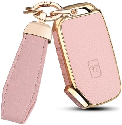 QBUC for KIA Key Fob Cover, Upper Leather + Soft TPU Key Case Shell by QBUC