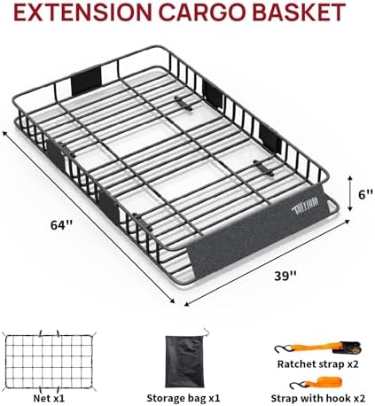 Bonnlo 250lbs Extendable Rooftop Cargo Carrier, 64 * 39 * 6inch Universal Roof - Image 3