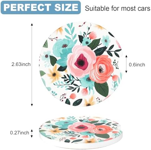 2 Pack Car Cup Holder Coaster, 2.63 inch Anti Slip Insert Absorbent Ceramic Car - Image 2
