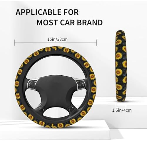 Sunflower Steering Wheel Cover Floral Car Accessories+ 2 Car Coasters - Image 4