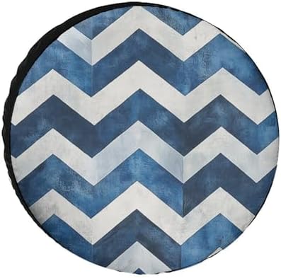 Camping Spare Tire Cover 14inch Blue and White Chevron Waterproof Polyester by HighonHi