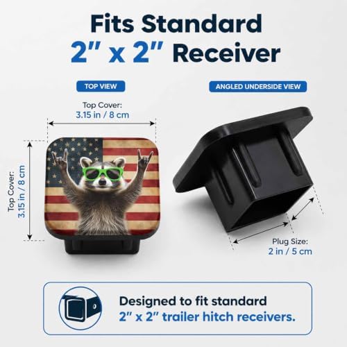 Raccoon American Flag Hitch Cover Receiver Tube Hitch Plug, Tool-Free Install - Image 2