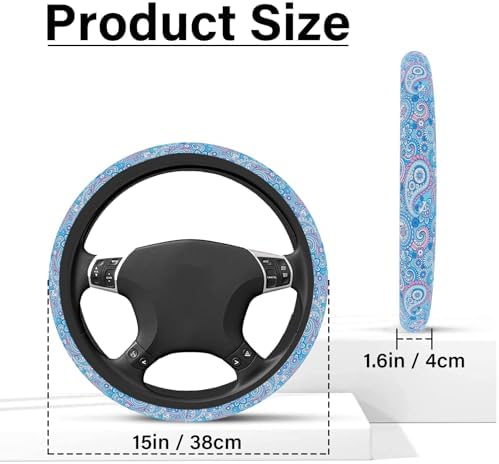 Blue Bohemian Pattern Steering Wheel Cover, Cute Print Steering Wheel Cover - Image 4