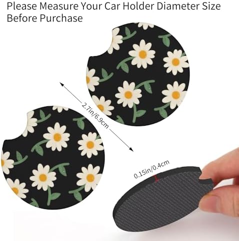 Daisy Flower Steering Wheel Cover 15 Inch + 2Pc Cute car Coasters Set - Image 6