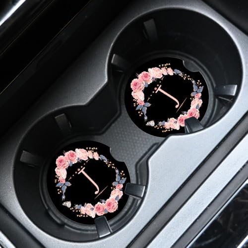 2pcs Letter J Car Coasters, Absorbent Universal neoprener Cup Holder Coasters - Image 2