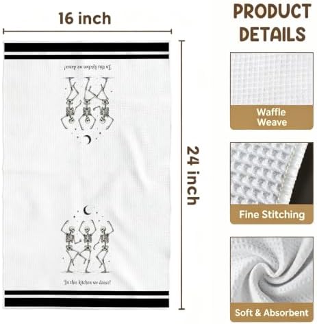 Gothic Kitchen Decor Towel, Dancing Skeleton Halloween Dish Towel - Image 4