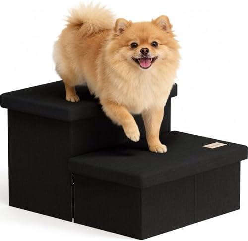 2-Step Wide Dog Stairs with Storage 11" H, Non-Slip Sturdy Pet Steps by Fecuria