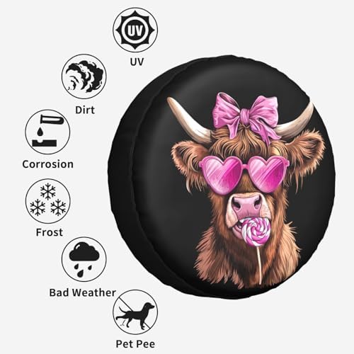 Highland Cow Pink Heart Glasses Lollipop Bow Spare Tire Cover - Image 6