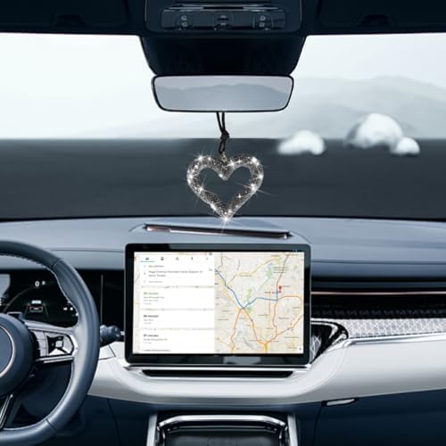 Mandark Crystal Rhinestone Heart Rearview Mirror Pendant, Light Black - Image 5