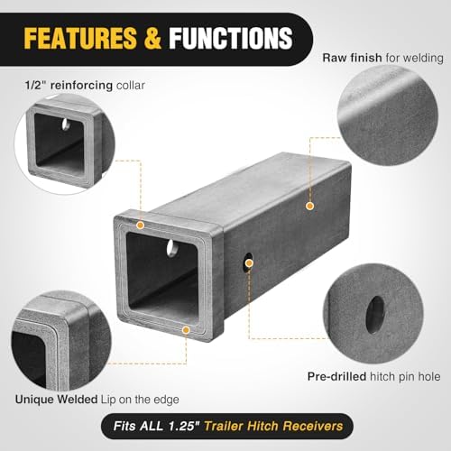 Nilight Hitch Adapter 1-1/4" x 6" Combo Bar Trailer Receiver Tube | Weld-on Raw - Image 3