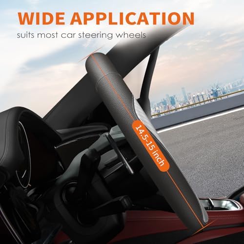 HOTOR Car Leather Steering Wheel Cover Universal 14.5"-15", Carbon Gray - Image 2