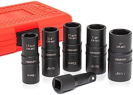 NEIKO 02287B 6-Pc 1/2-Inch-Drive Impact Socket Set, 10 SAE & Metric Sizes by NeikoTools