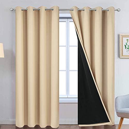 Yakamok Beige 100% Blackout Curtains 96 Inches Long by Yakamok