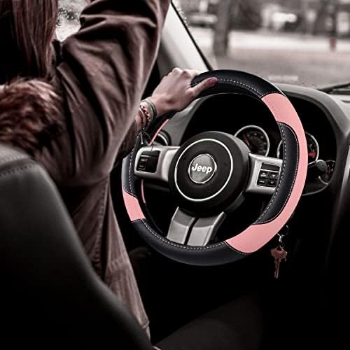 Leather Car Steering Wheel Cover, Universal Fit - Image 2