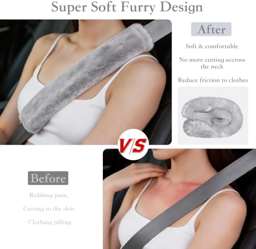 Amooca 2-Pack Soft Furry Universal Seatbelt Cover Car Shoulder Pad - Image 2