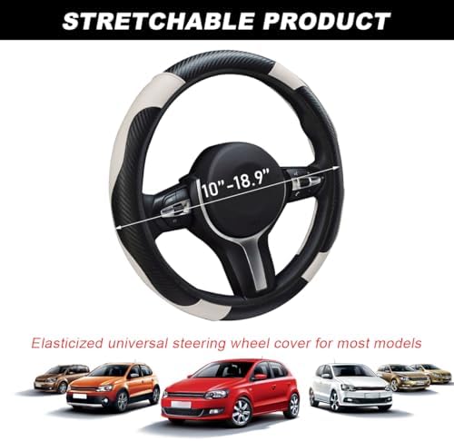 DXNQ Car Steering Wheel Cover, 15 Inch Carbon Fiber Leather Stitching Color - Image 2