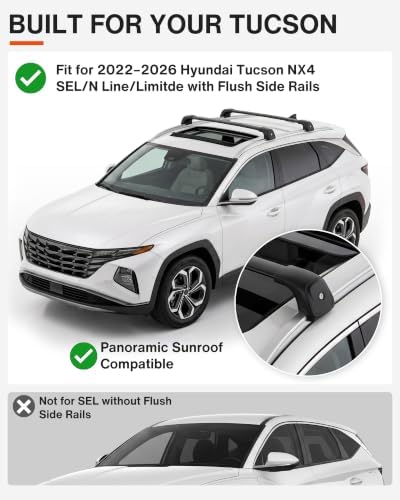 Roof Rack Cross Bars Fit for 2022-2026 Hyundai Tucson Flush Rails - Image 2