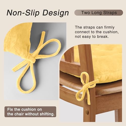 OVOV 2 Pack Chair Cushions for Dining Chairs 15.5"x15.5" Pastel Yellow - Image 3