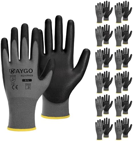 KAYGO Safety Work Gloves for Men Women, PU Coated Palm & Fingers by KAYGO