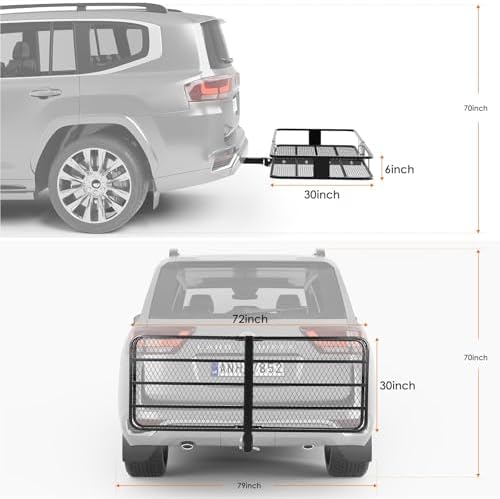 Heavy Duty Folding Hitch Cargo Carrier 70x30x6'' – 600 lbs Capacity Steel - Image 2