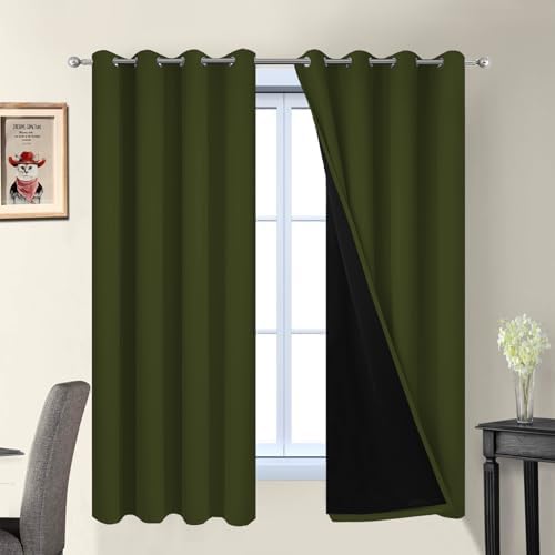Yakamok Olive Green 100% Blackout Curtains 63 Inches Long 52" Wide 2 Panels by Yakamok