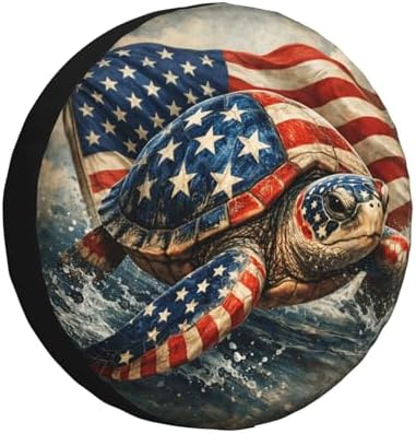 Sea Turtle with American Flag Spare Tire Cover Weatherproof Wheel Protectors by Unknown