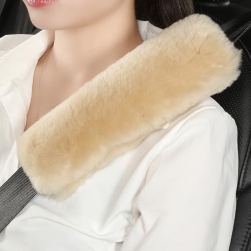 AOGELAN Fluffy Fuzzy Genuine Sheepskin Car Seat Belt Covers by AOGELAN