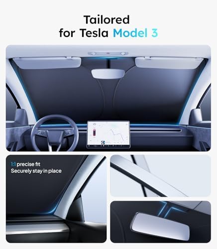 Wigoo for Tesla Model 3 Windshield Sunshade, OEM Design, 100% Sun Block - Image 4