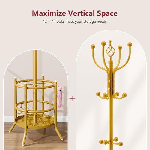 Tajsoon Coat Rack with Umbrella Holder, Coat Tree With 16 Hooks - Image 6