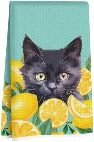 Cute Cat Lemon Kitchen Towels, Summer Lemon Hand Towels by Unknown