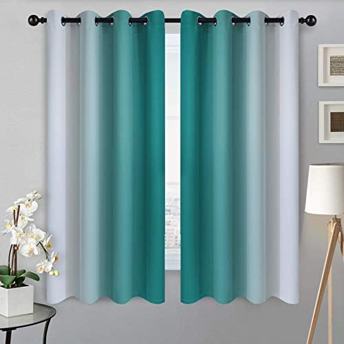 SimpleHome Ombre Teal to Grey White Curtains - Image 2