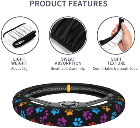 Paw Print Steering Wheel Cover Anti-Slip and Practical 14.5-15 Inch Universal - Image 4