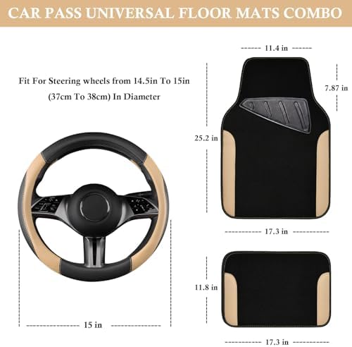 CAR PASS Faux Leather Steering Wheel Cover and Waterproof Car Floor Mats - Image 3