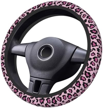 Pink Leopard Print Elastic Steering Wheel Cover, Non-Slip Breathable Neoprene - Image 2